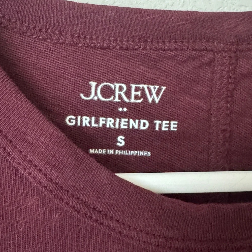 J.Crew Girlfriend Tee Long Sleeve Burgundy Slub Cotton Crew Neck Top Small